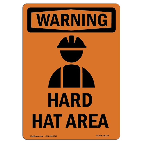 OSHA WARNING Sign, Hard Hat Area W/ Symbol, 14in X 10in Aluminum, 10" W, 14" H, Portrait